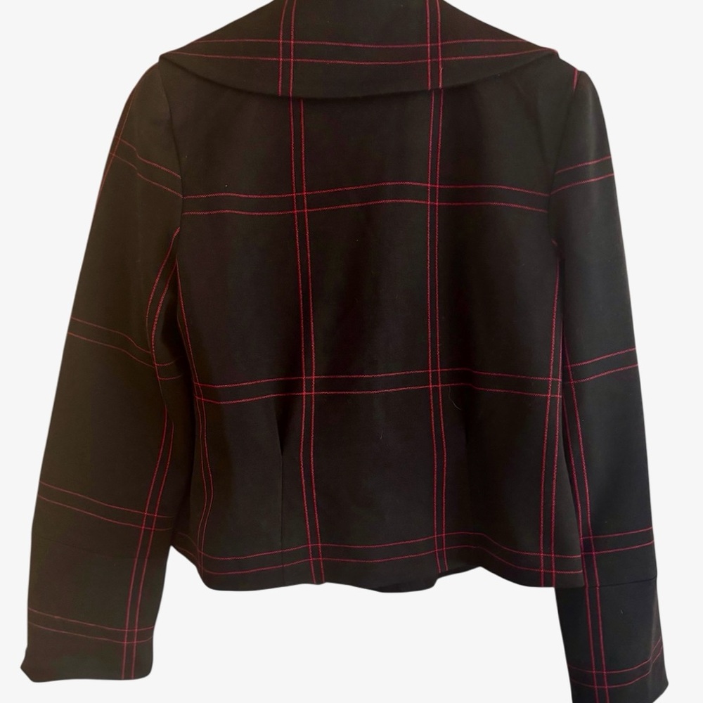 Grace Jacket Womens 6 Black Red Windowpane Plaid Brittania Peacoat Cropped - Picture 3 of 5
